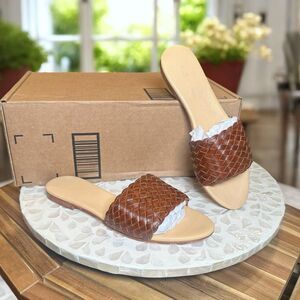 Nisolo Isla Woven Leather Slides Slip-On Sandals Brandy Women’s Size 7 NEW